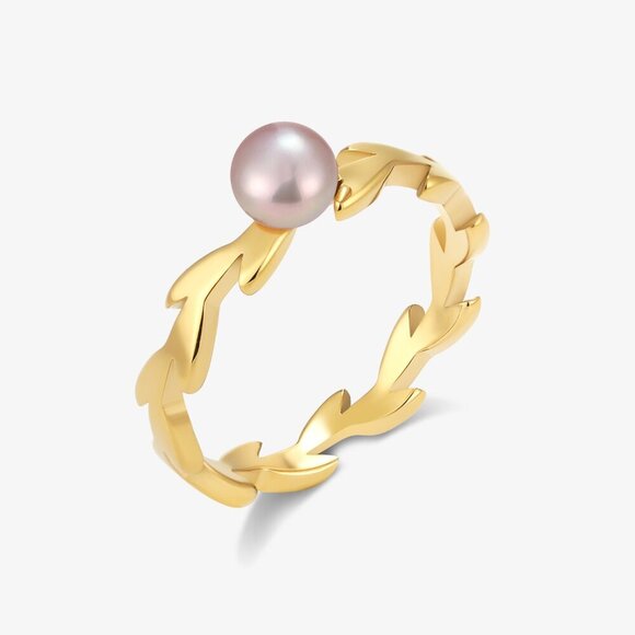 Baby Size Fresh Water Pearl Rings With Leaf Band - Picture 3 of 6